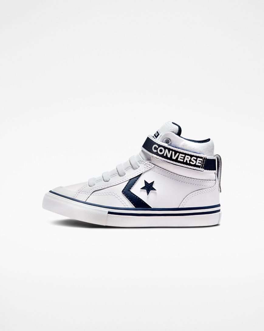 Tenis Converse Pro Blaze Alças Easy-On Varsity Club Cano Alto Menino Branco Azul Marinho Branco | PT B09P317